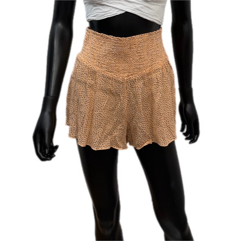 Aerie peach smocked high waist flowy shorts polka dot cotton viscose S